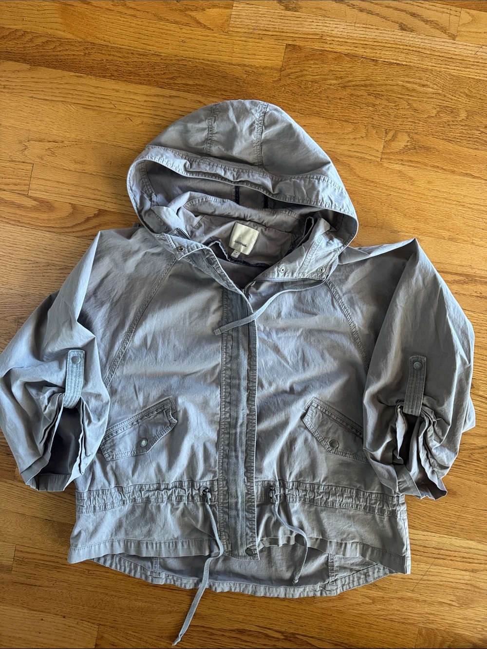 Sejour Gray Hooded lightweight 98 % cotton jacket with Drawstring Waist